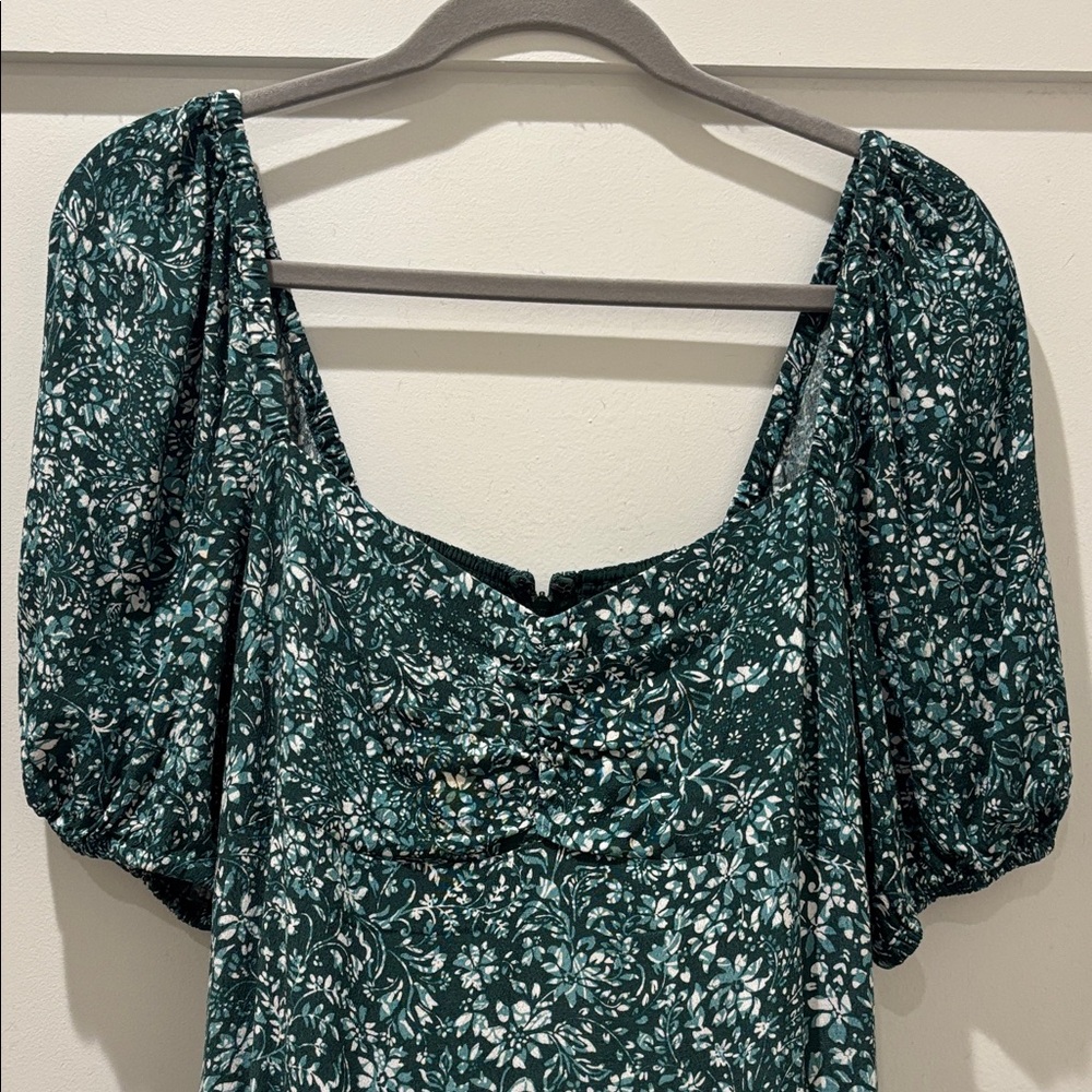 Madewell Women's Green Floral Puff-Sleeve Midi Dress - Picture 2 of 6